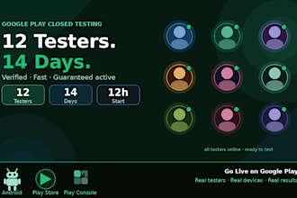 provide 12 testers for google play closed testing for 14 days app testing