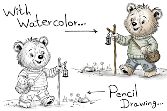 create hand drawn pencil and watercolor illustrations