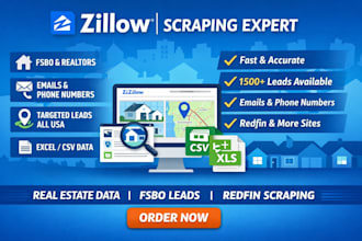 scrape zillow real estate leads, agents emails, phone numbers fast
