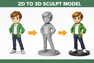 sculpt 2d image to 3d model, 2d to 3d miniatures tabletop for 3d printing
