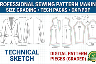 create professional digital sewng patterns with size grading and tech packs