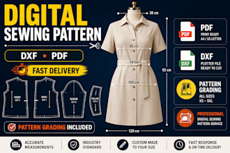 create professional digital sewng patterns with size grading and tech packs