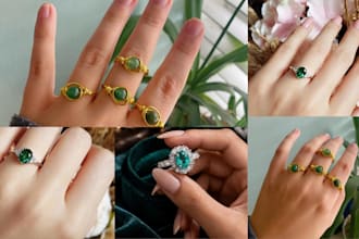 do sterling silver ring set, emerald gemstone ring, diamond gold ring with matte
