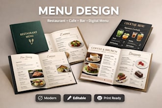 design a modern restaurant menu, food menu, bar menu or price list
