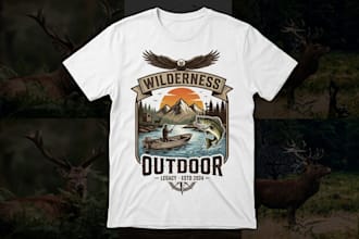 draw fish boat art and outdoor hunting t shirt design