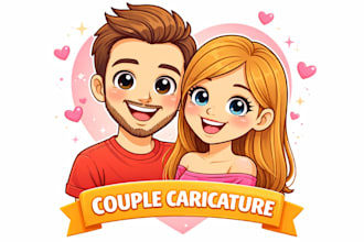 draw a cute 2d cartoon caricature for couples and gifts