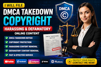 file report takedown copyright harassing and defamatory online content by dmca