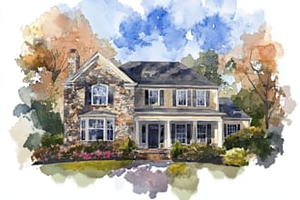 make handmade watercolor painting of house