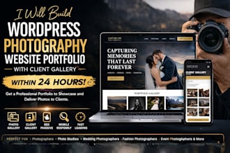 build wordpress photography website portfolio with client gallery in 24 hours