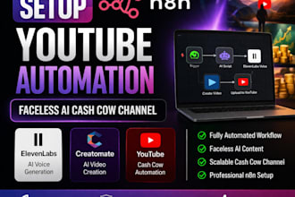 setup n8n youtube automation faceless ai, cash cow channel elevenlabs creatomate