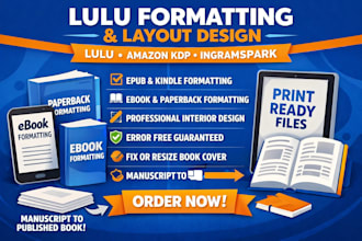 format your book for amazon KDP, lulu, and ingramspark