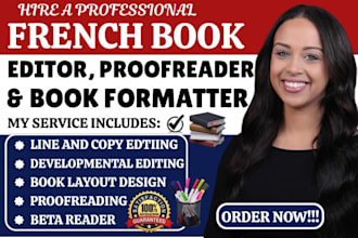 do french book editing, developmental, line and copy editing, and proofreading