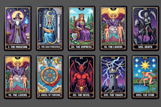 design custom tarot card, oracle deck, mystical card and spiritual card game art