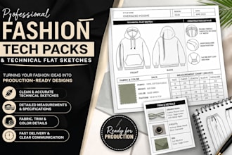 create fashion tech pack, clothing tech pack garment tech pack for production