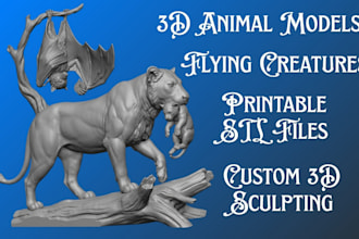 sculpt realistic 3d animal, bird figurine, flying creature stl for 3d printing