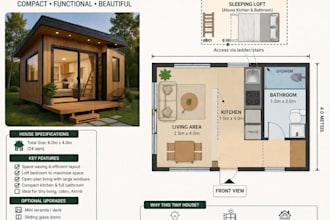 design tiny house frame house villa project  2d floor plan  cabana small house
