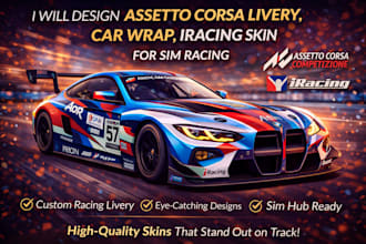 design assetto corsa livery, car wrap, iracing skin for sim racing