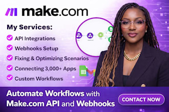 build workflows using make com API and webhooks, fix make com errors n8n chatbot