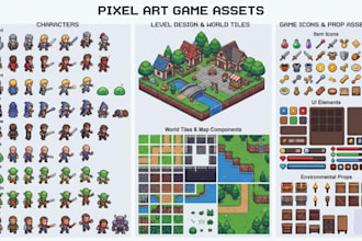 draw pixel game art pixel art character isometric pixel assest pixel map tileset