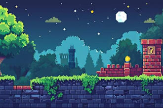 create pixel art background, landscape, illustration
