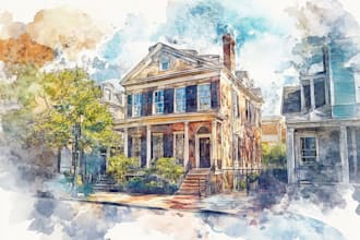 make handmade watercolor painting of house