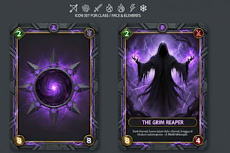 design premium dark fantasy tcg card art and custom frames or splash art