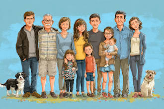custom big family portrait illustration