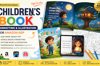 format children book for amazon KDP kindle print, ebook, illustrate picture book