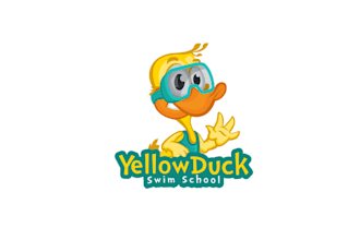 design yellow duck swim school mascot logo