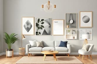 create interior mood board, shopping list, floor plan