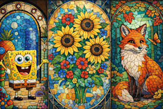 draw colored stained glass art glasswork for cover nature animal stained glass