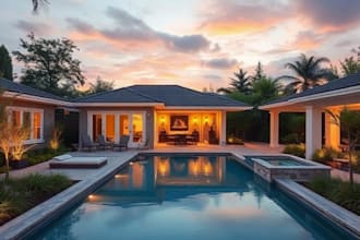design frontyard, backyard, pool, patio as a landscape architect