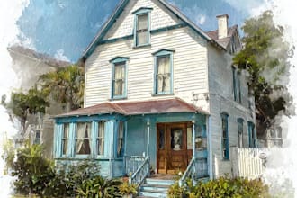 paint custom digital watercolor house, home building portrait illustrations