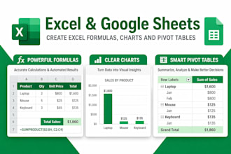 create excel formulas, charts and pivot tables
