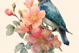 paint a bird, animal, insect illustration on watercolor