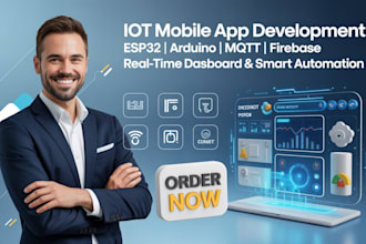 develop iot mobile app with esp32, mqtt, firebase and real time dashboad arduino