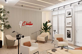 design 3d cgi podcast studio, music studio, photography studio, studio layout