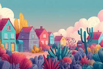 create colorful cartoon and flat style illustration