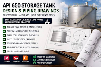 design API 650 storage tanks, tank calculations and fabrication drawings