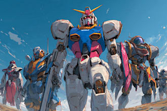 do custom digital 2d anime mecha art illustration