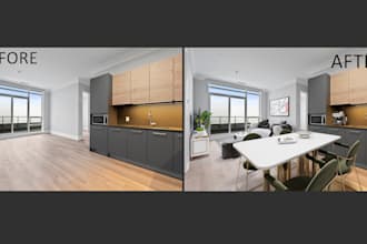 virtually stage your empty rooms with modern furniture, clean in 24h