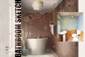 draw interior sketch, architectural illustration and exterior sketch