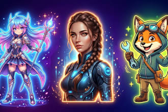 create stunning ai character design, anime, cartoon, mascot, and concept art
