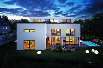 do exterior building redesign house render back yard garden deck balcony