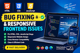 fix HTML CSS javascript bugs and responsive frontend issues