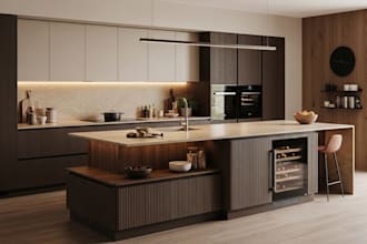 design, decorate modern kitchen interior with 3d render