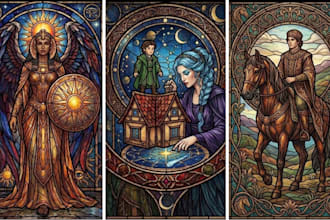 draw classic line art or colored art for stained glass art character or image