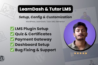 setup and customize learndash or tutor lms wordpress website