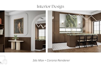design luxury kitchen, bathroom, and full house interiors with 3d renders