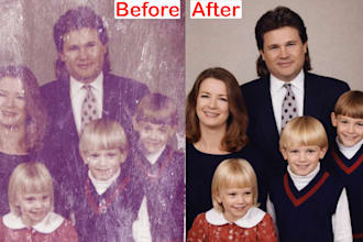 restore old photo, repair damage, colorize and enhance to HD